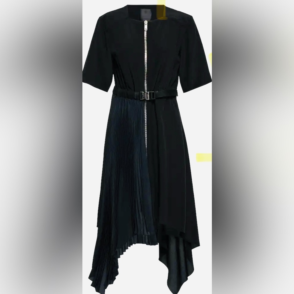 Givenchy Black Pleated Dress Crew Neck Short Sleeve